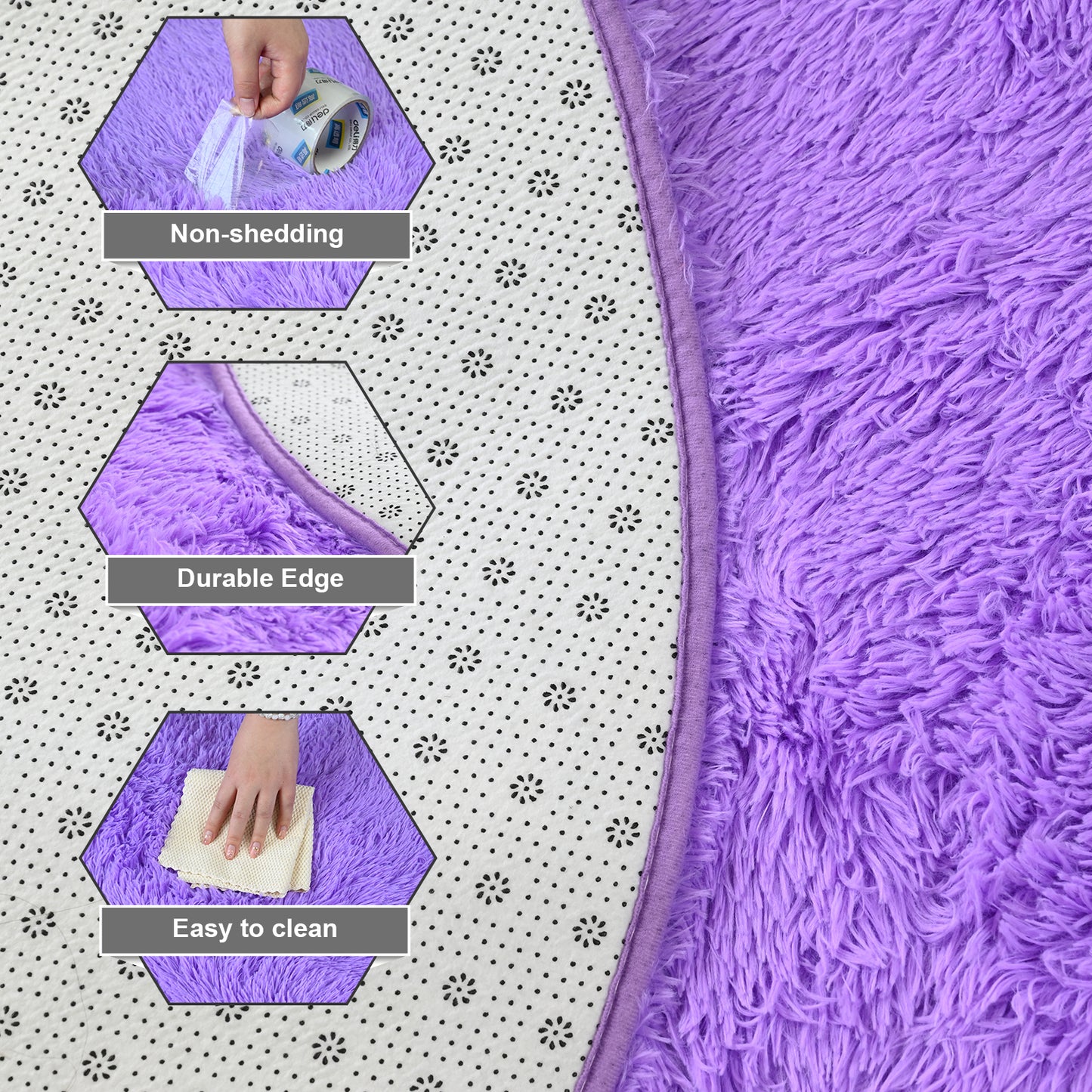 Pentantan 4ft x 4ft Round Shaggy Area Rugs for Bedroom, Fluffy Decorative Carpet for Living Room, Purple