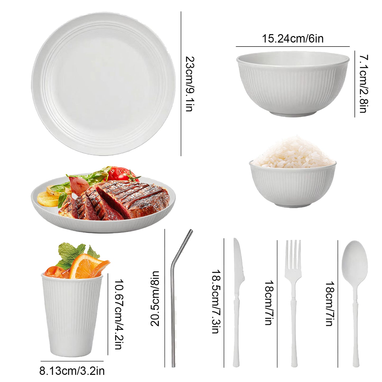 Wheat Straw Dinnerware Sets 42 Pcs, Dinnerware Sets for 6 , Unbreakable Microwave Safe, Beige