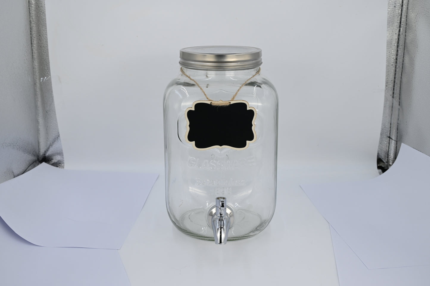 2 Gallon Glass Drink Dispenser Set, Drink Dispensers for Parties Beverage Dispenser with Stand and Stainless Steel Spigot for Juice, Fruit Tea and Lemonade