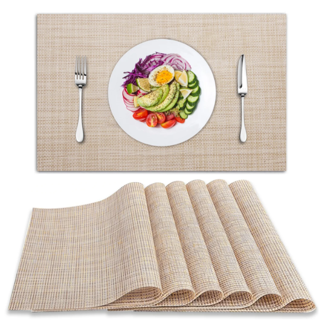 Place Mats, Heat-resistant and Non-slip Dining Table Mats, PVC, Easy to Wash, Set of 6, Beige