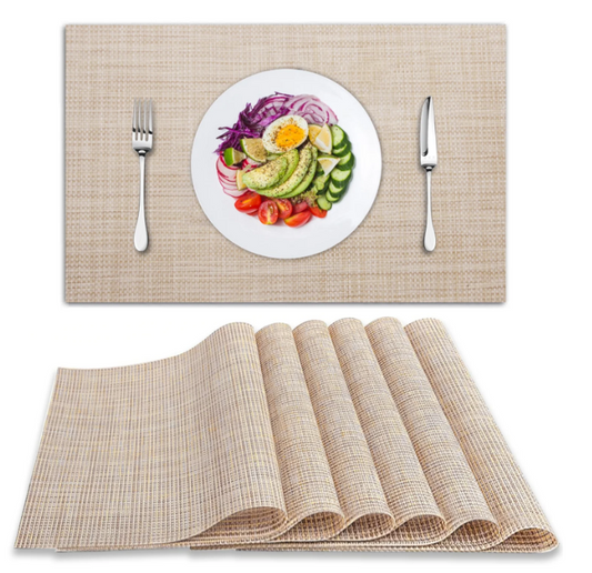 Place Mats, Heat-resistant and Non-slip Dining Table Mats, PVC, Easy to Wash, Set of 6, Beige