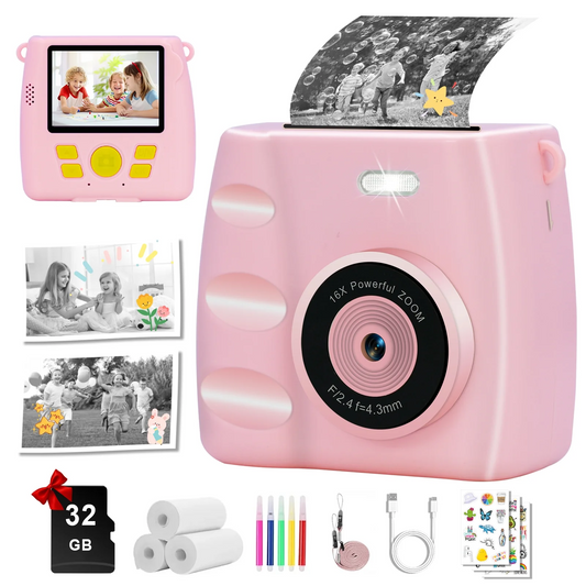 SANPTENT Portable Digital Camera Instant Print, Kids Cameras for Boys & Girls Age 3-12 Christmas Birthday Gifts, Pink