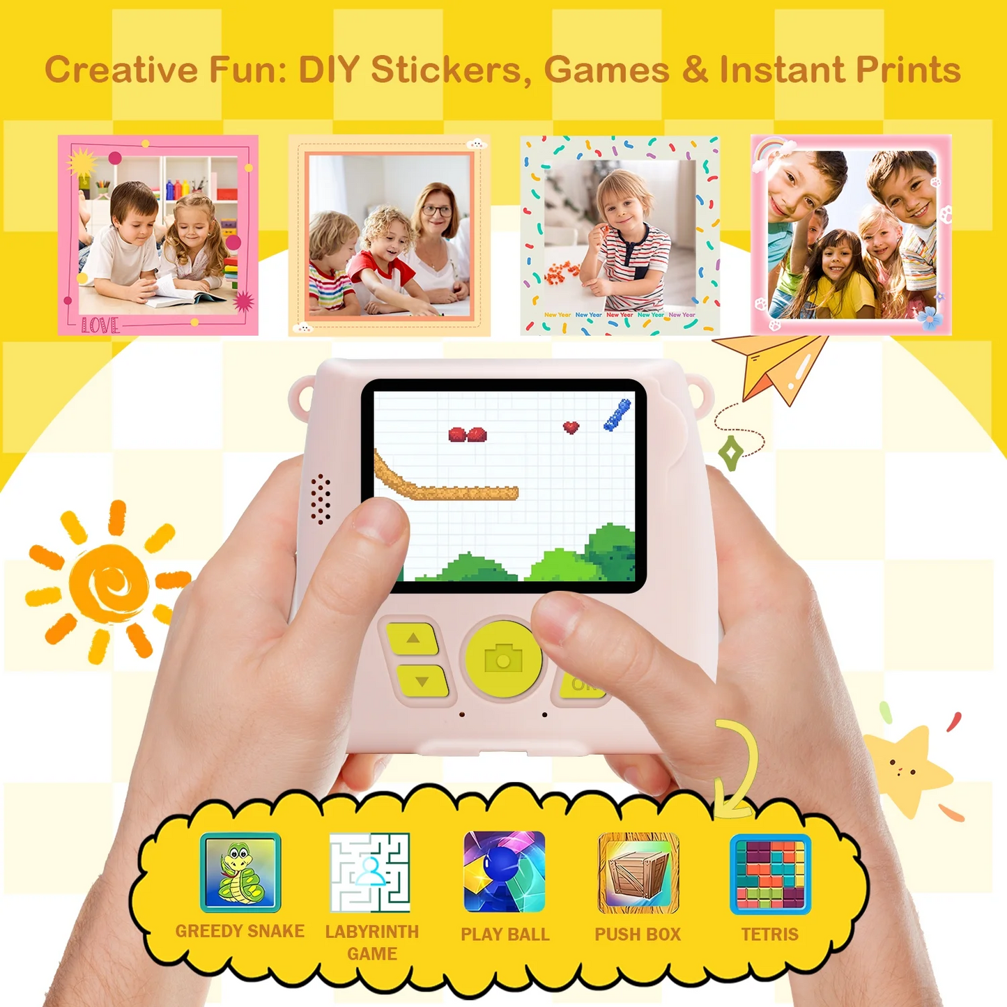 SANPTENT Portable Digital Camera Instant Print, Kids Cameras for Boys & Girls Age 3-12 Christmas Birthday Gifts, Pink