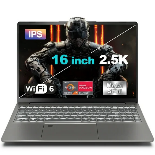 SANPTENT 16 inch 2.5K Gaming Laptop, AMD Ryzen 7-6800H, 16GB DDR5 RAM, 512GB SSD, AMD Radeon Graphics, WiFi 6, Backlit KB, Fingerprint, Win 11 Pro with Microsoft Office