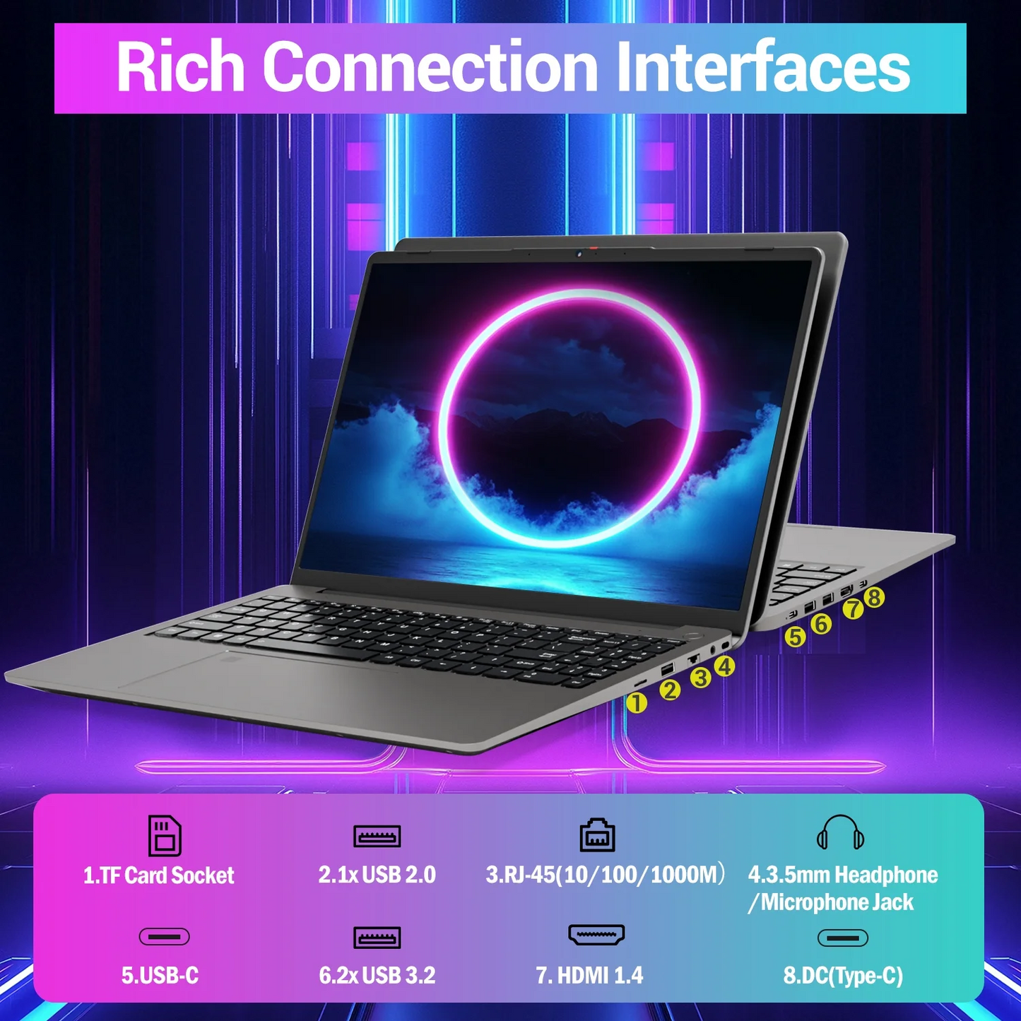 SANPTENT 16 inch 2.5K Gaming Laptop, AMD Ryzen 7-6800H, 16GB DDR5 RAM, 512GB SSD, AMD Radeon Graphics, WiFi 6, Backlit KB, Fingerprint, Win 11 Pro with Microsoft Office