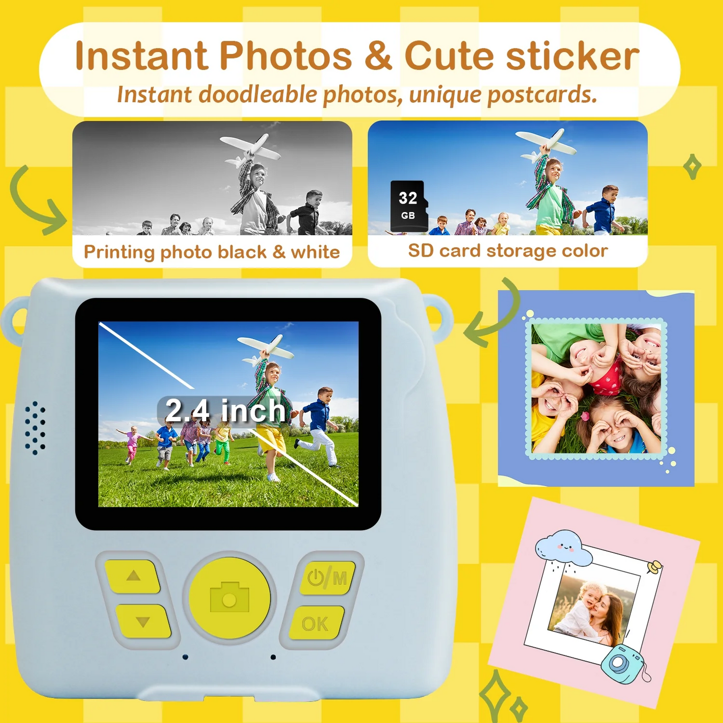 SANPTENT Portable Digital Camera Instant Print, Kids Cameras for Boys & Girls Age 3-12 Christmas Birthday Gifts, Blue