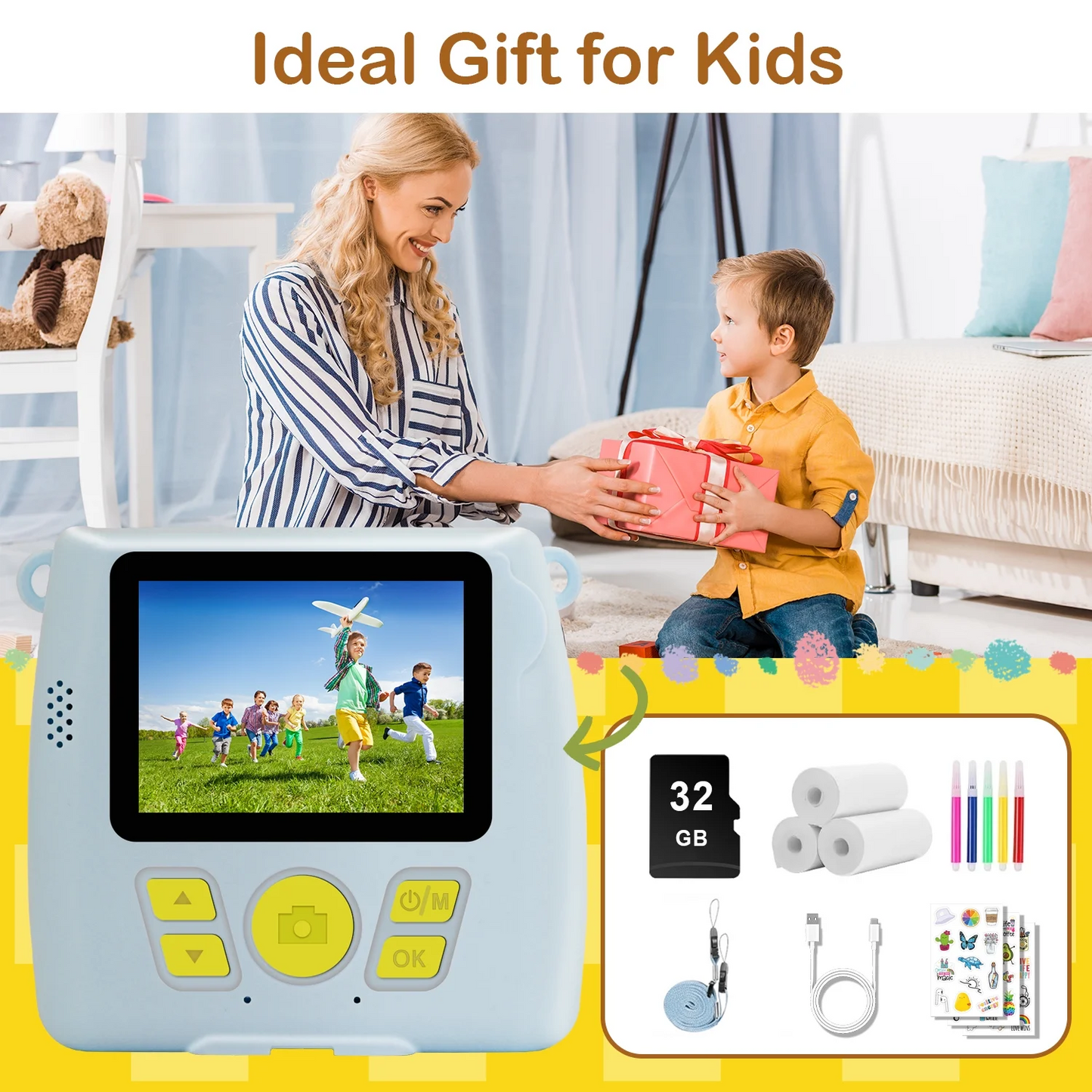 SANPTENT Portable Digital Camera Instant Print, Kids Cameras for Boys & Girls Age 3-12 Christmas Birthday Gifts, Blue