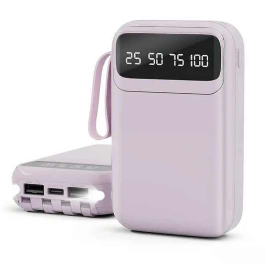 SANPTENT 10000mAh Power Bank Portable Charger with Cables, USB Battery Pack Compatible for iPhone & Android Cell Phones, Purple
