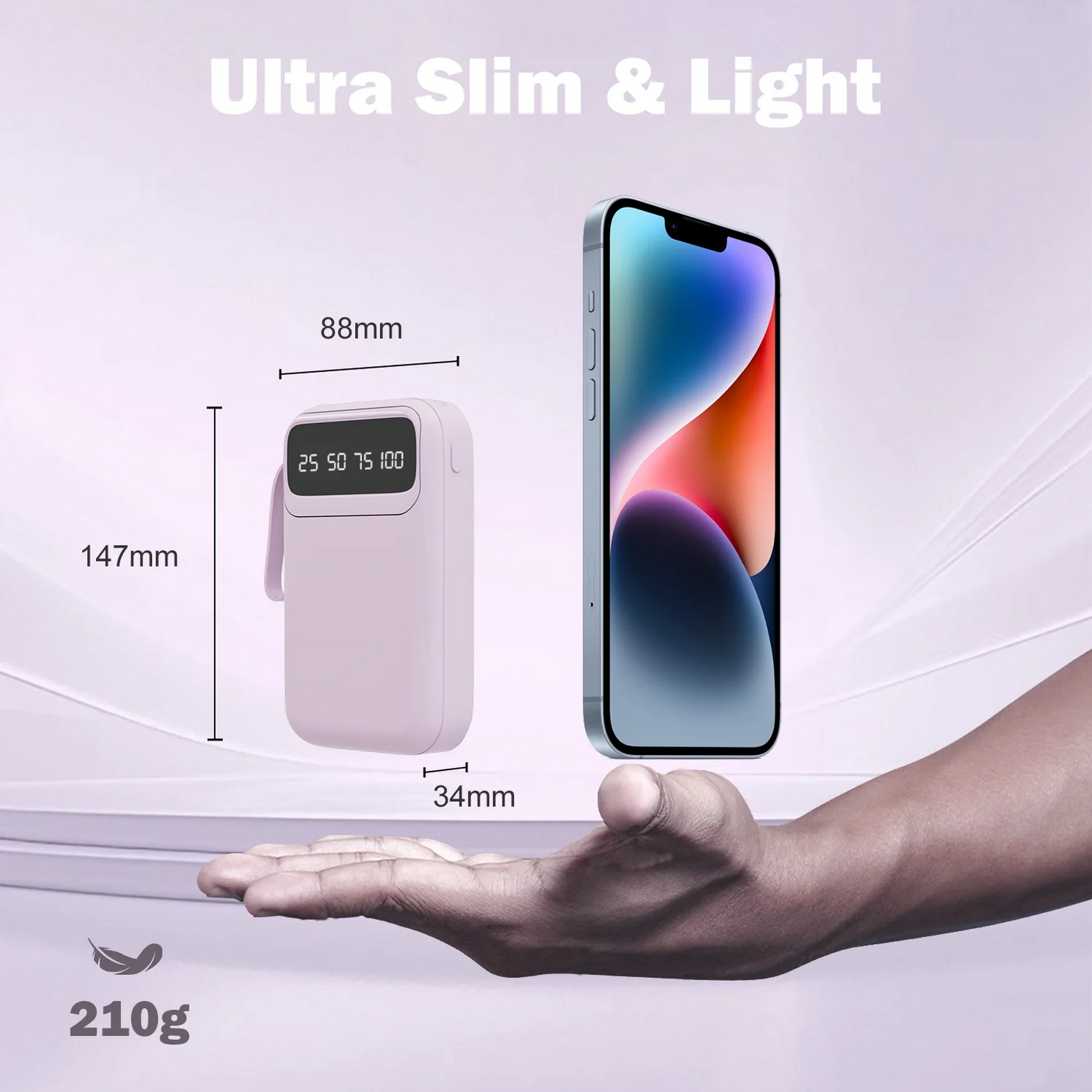 SANPTENT 10000mAh Power Bank Portable Charger with Cables, USB Battery Pack Compatible for iPhone & Android Cell Phones, Purple