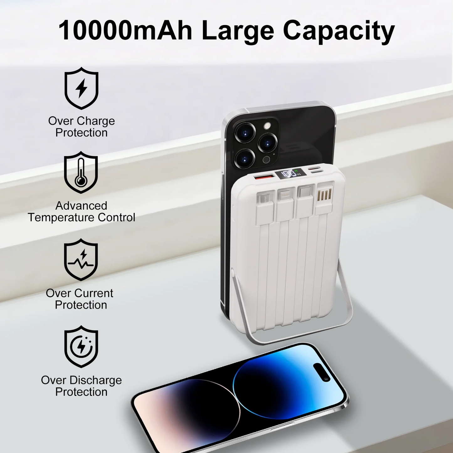 Magnetic Power Bank, 10000mAh Wireless Portable Charger with LED Display, Built-in Cables, Magsafe Charger with Foldable Stand, 22.5W PD Fast Charging for iPhone/Android, White