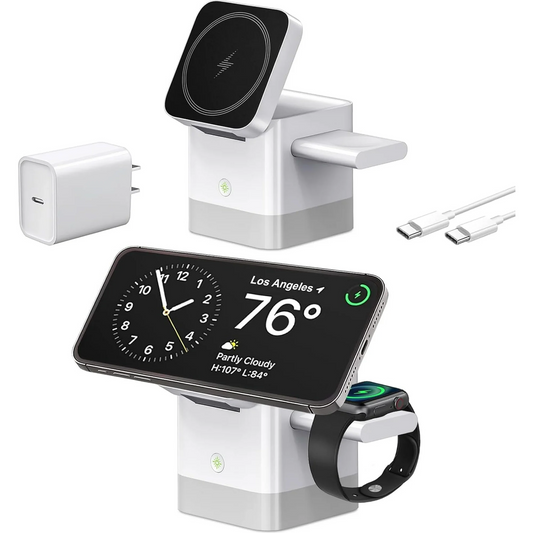 Easy-Goes Tech 3 in 1 Cube Wireless Charger, Foldable Charger Stand, 15W Fast Wireless Charging Station for iPhone 15/14/13/12 Series, Apple Watch, AirPods - White